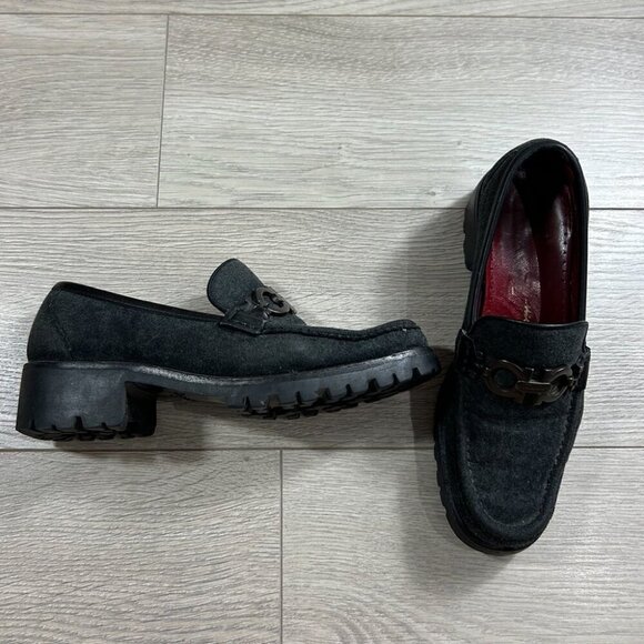 Salvatore Ferragamo Sport Horsebit logo Gray Fabric Loafers Preppy - Picture 4 of 16